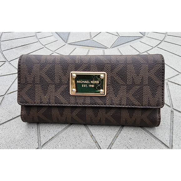 Michael Kors Jet Set Signature Checkbook Continental Wallet Vintage - Picture 13 of 13